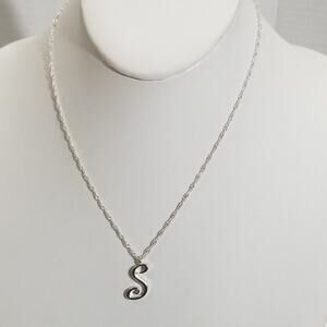 Icing silver tone S pendant necklace 16" 3"ex. 1.1973